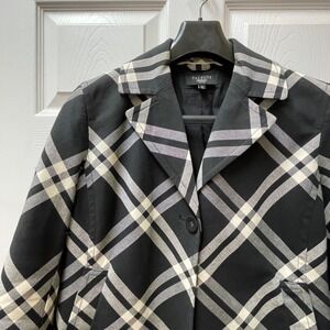 Talbot Size 14P Black & White Plaid Long Sleeve Lined Swing Coat